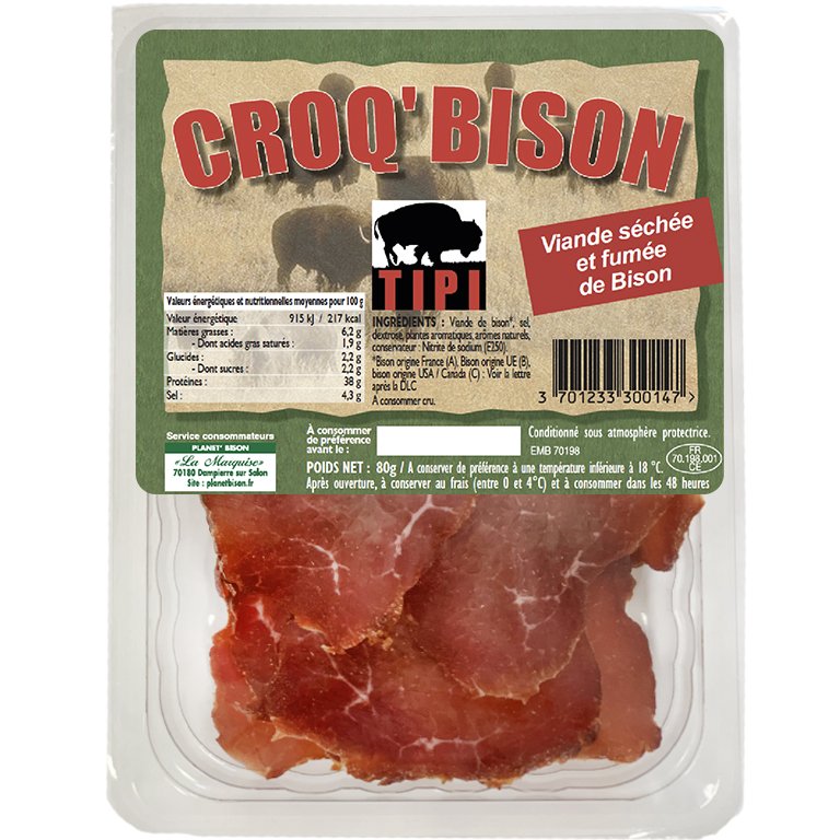 Viande séchée et fumée de bison tranchée - Direct producteur