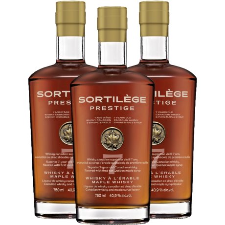 Lot de 3 liqueurs de whisky canadien sirop d'érable Sortilège Prestige