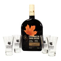 Coffret cadeau Coureur des Bois Original + 4 verres à shooter