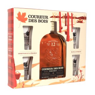 Coffret cadeau Coureur des Bois Crème Bleuet + 4 verres à shooter